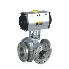 4 way duplex steel pneumatic flanged ball valve